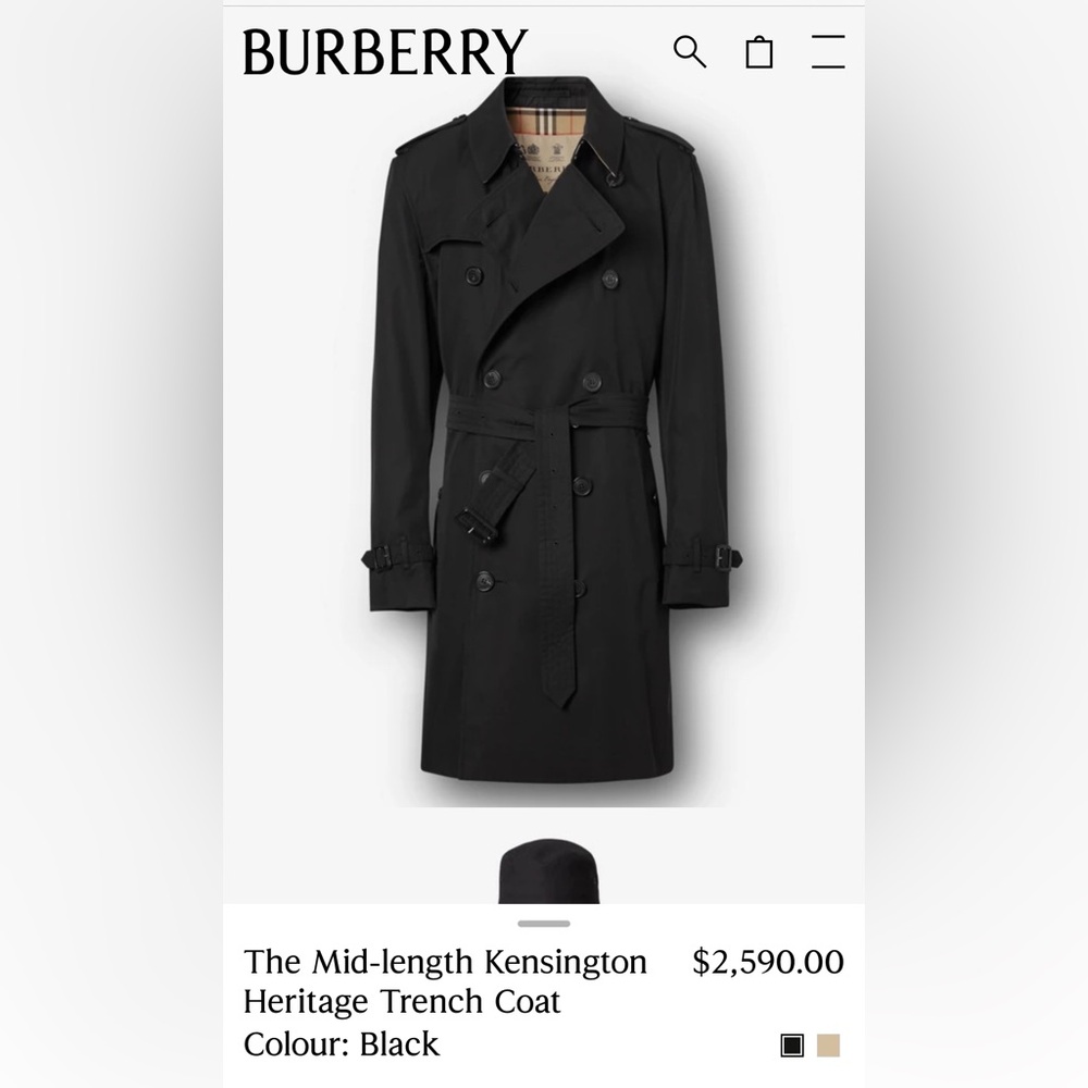 Brand New with Tags BURBERRY Mid- length trench coat Black size 2